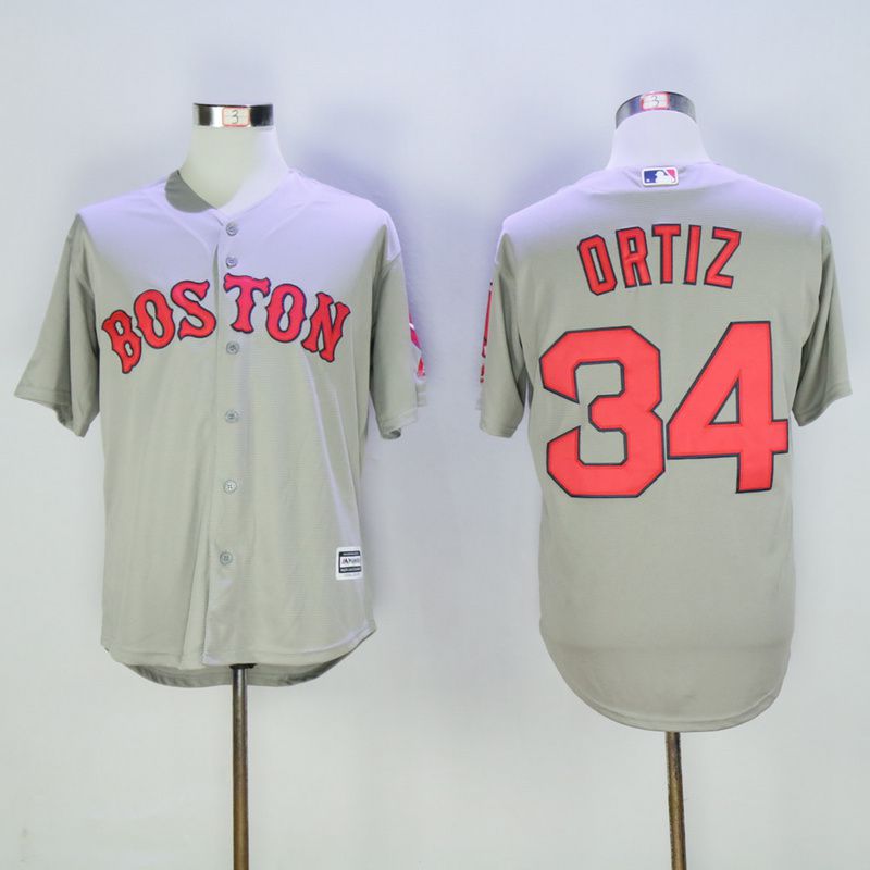 Men Boston Red Sox #34 Ortiz Grey Game MLB Jerseys->boston red sox->MLB Jersey